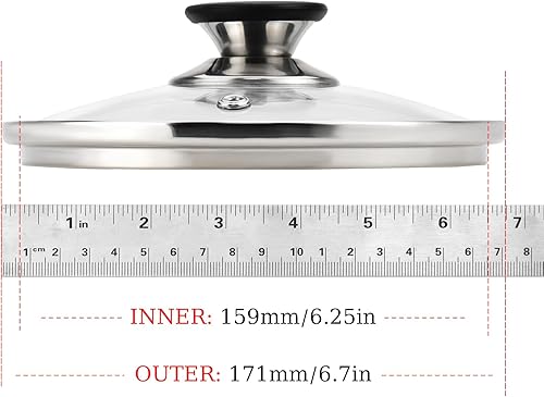 Miniatura 2 de Universal Round Lid for Pans 6.5 Inch Tempered Glass Pot Lid, with Steam Vent Hole and Heat Resistant Handle Easy to Use Replacement Frying Pan