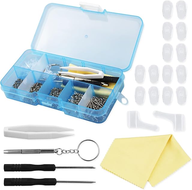 500 Pcs Eyeglass Sunglass Glasses Repair Tool Kit, Spectacle Repair Screwdriver Set - Mini Screwdriver, Screws Nuts, Silicone Nose Pads, Tweezer, Glasses Cloth Assortment Repair Tool Set