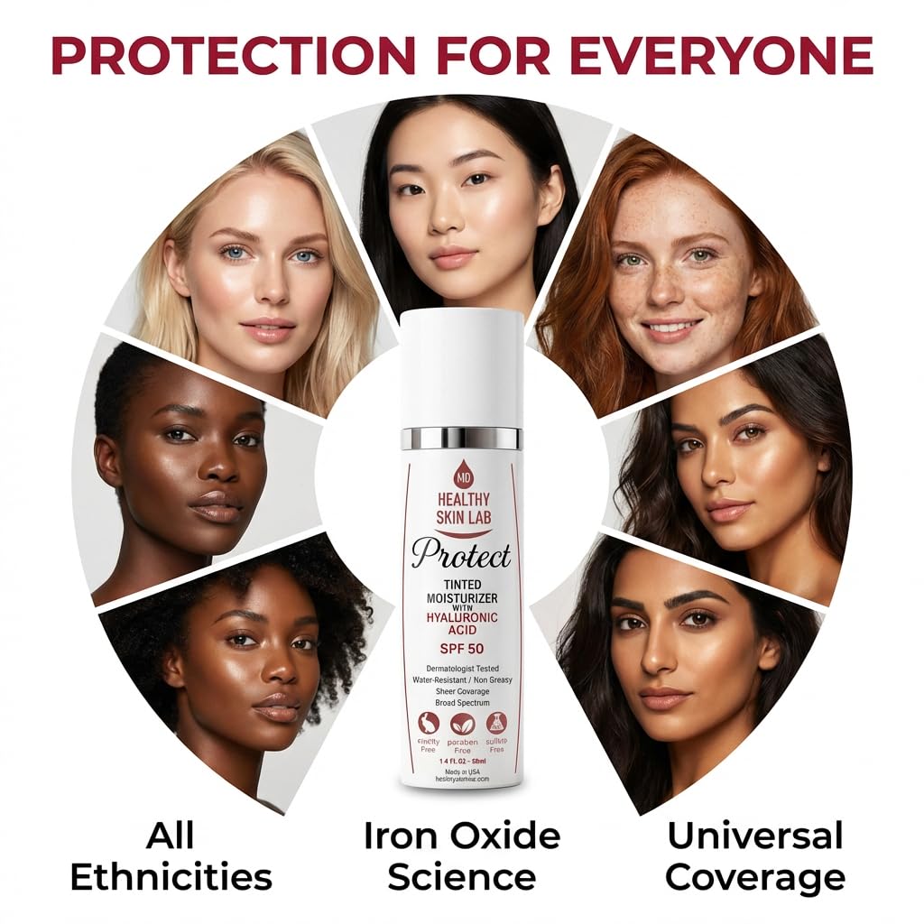 Healthy Skin Lab - Crema idratante colorata con protezione solare minerale SPF 50, acido ialuronico, ossido di zinco, biossido di titanio