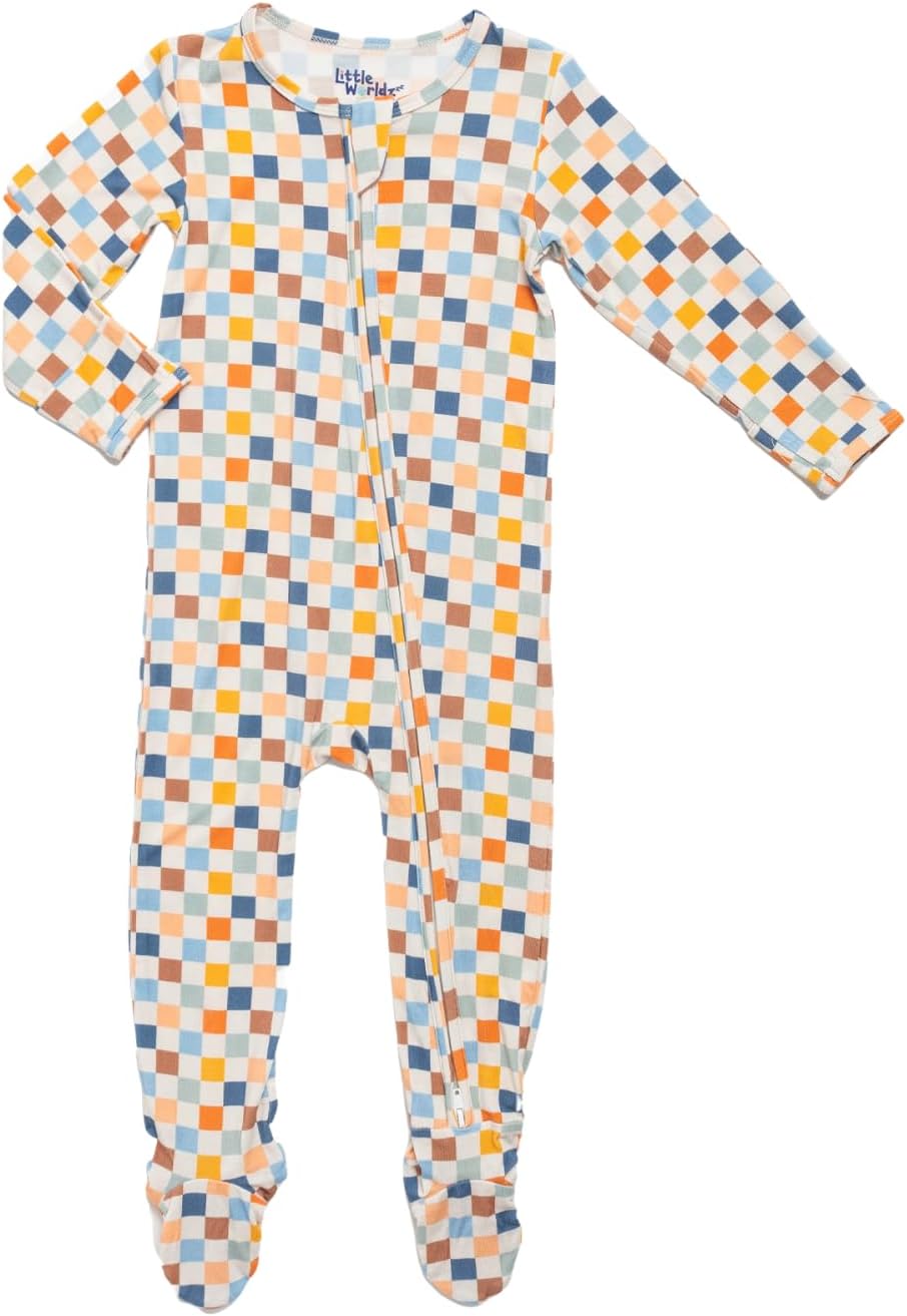 Little Worldz Viscose from Bamboo Baby Pajamas Footed Sleeper with 2-Way Zipper PJs Hypoallergenic for Boys & Girls