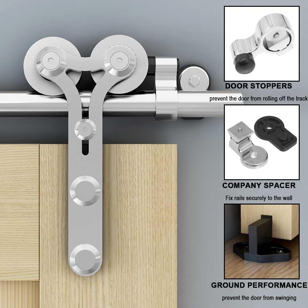 365CM/12FT Schiebetür Schiene Schiebetürbeschlag Edelstahl Schiebetürsystem Komplettset für 1 Holztür(Y Form)