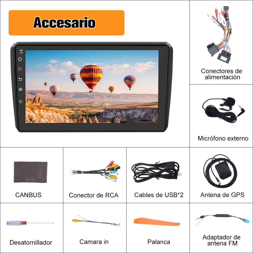 AWESAFE Android 13.0 [2GB+64GB] Radio Coche con Pantalla Táctil 9 Pulgadas para Audi A3 2006-2012, Autoradio con Bluetooth/Carplay/GPS/FM/RDS/USB, Apoya Mandos Volante y Aparcamiento