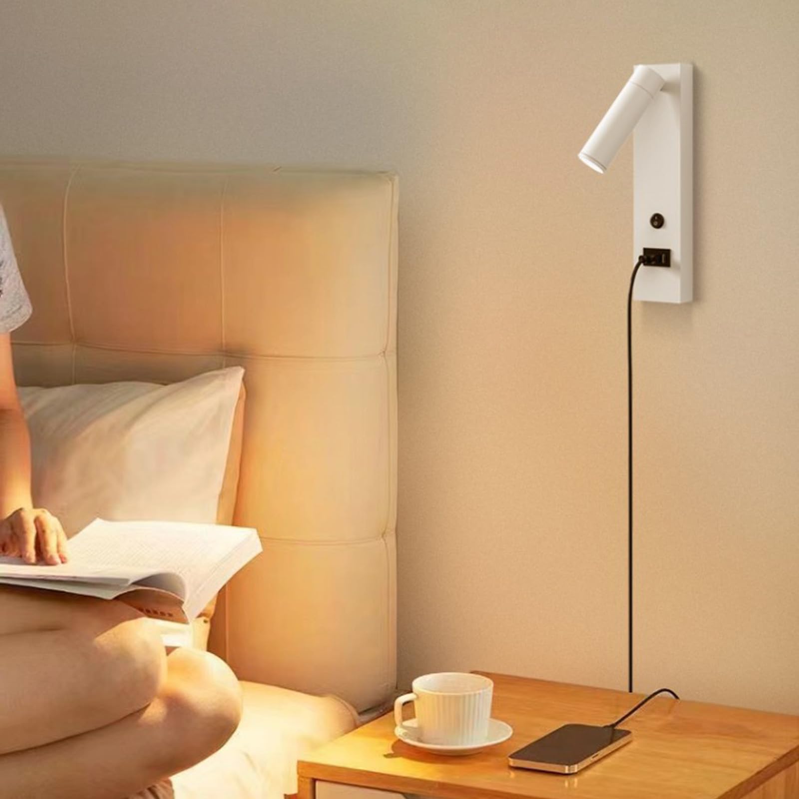 lampa ścienna LED lampa ścienna lampki do czytania kinkiet ścienny z portami USB oświetlenie ścienne z przełącznikami obrót o 350° + 90° regulowany do salonu, sypialni, przedpokoju (czarny, ciepłe