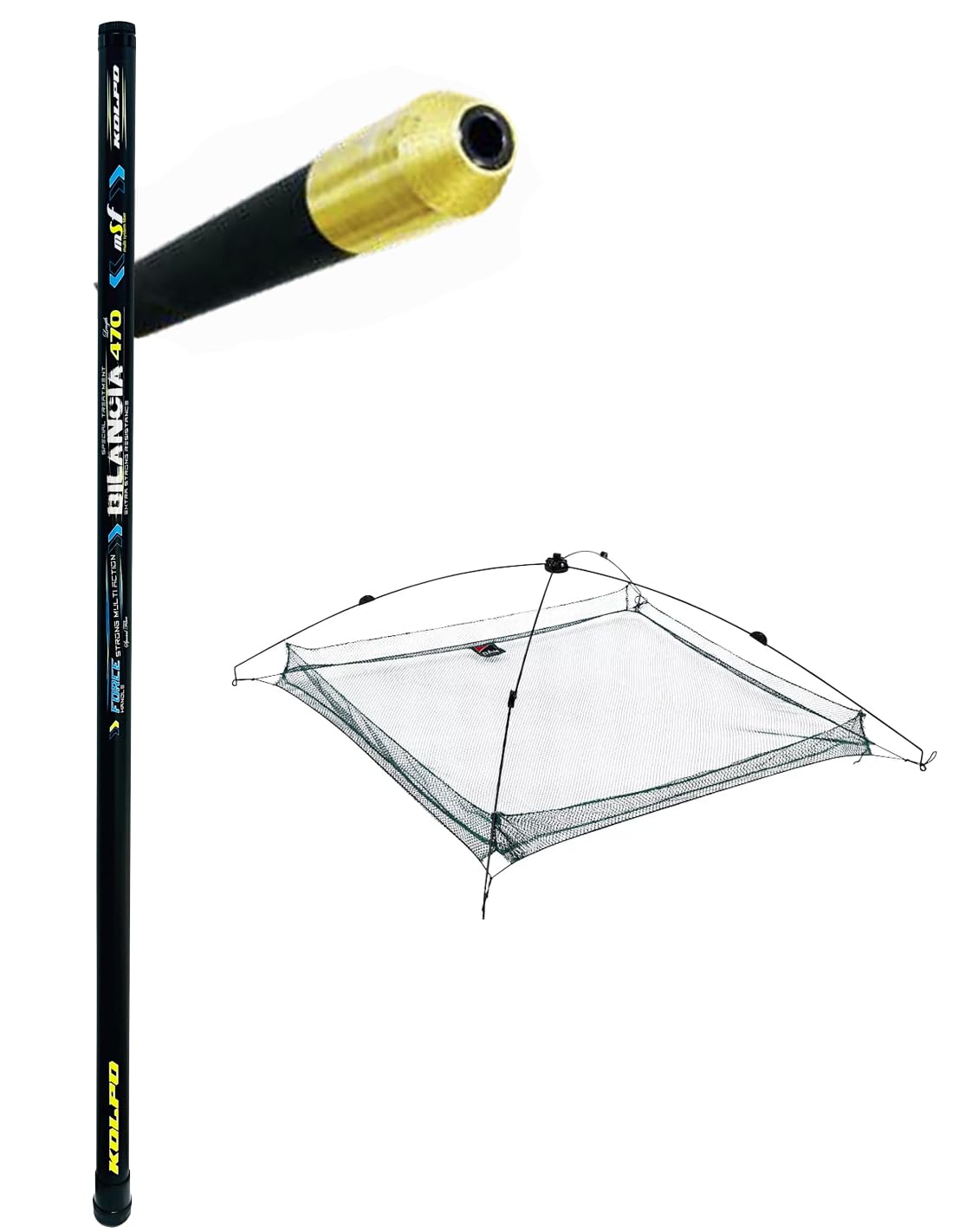 Bilancella Completa Bilancia da Pesca Palo 4.70 mt Verghelle e Rete 100x100 cm