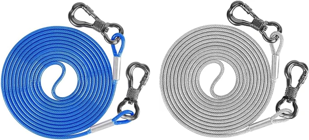 XiaZ Dog Tie Out Cable 50ft Blue, XiaZ 30 Feet Tie Out Cable for Dogs