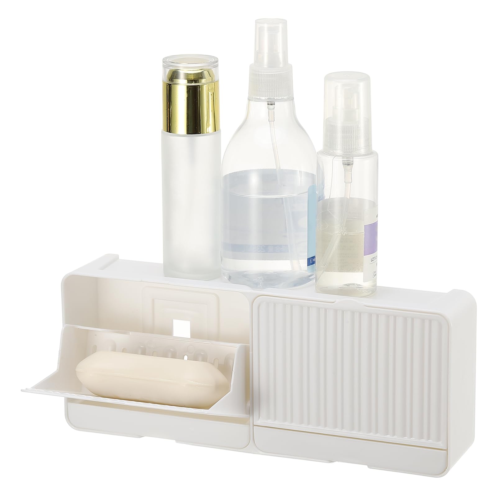Porte-savon double mural sans perçage pour douche et cuisine auto-drainant blanc