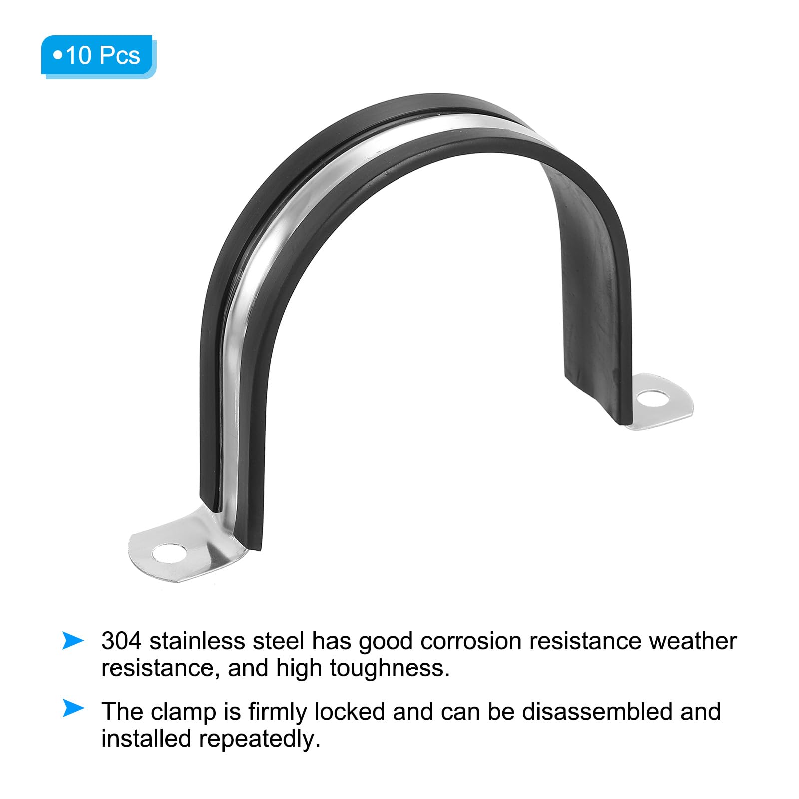 PATIKIL 2.91 inch/74mm Rigid Pipe Strap Clamp, 12 Pcs 304 Stainless Steel Two Hole U-Shape Tube Clip Pipe Fasten Holder for Pipe Fixing - Image 3