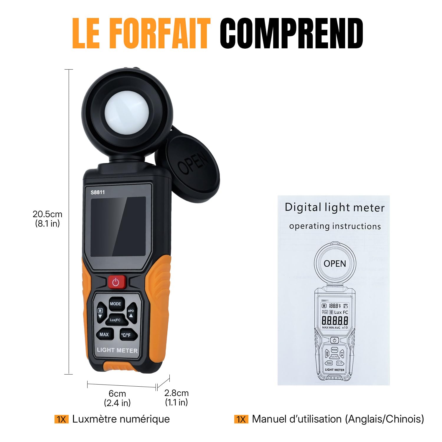 Mcbazel Luxmètre Numérique, 200 000 Lux/FC, Capteur Haute Précision Rotatif à 270° et Écran Couleur HD avec Température Ambiante pour Plantes, Photographie et Usage Intérieur