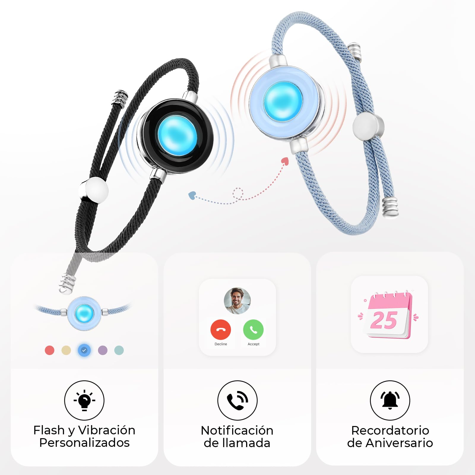TOTWOO Pulseras Inteligentes de Pareja, Toque, Vibración e Iluminación a Distancia, Emparejamiento Bluetooth Uno a Uno por App, Regalo Romántico para Parejas, Acero Inoxidable 316