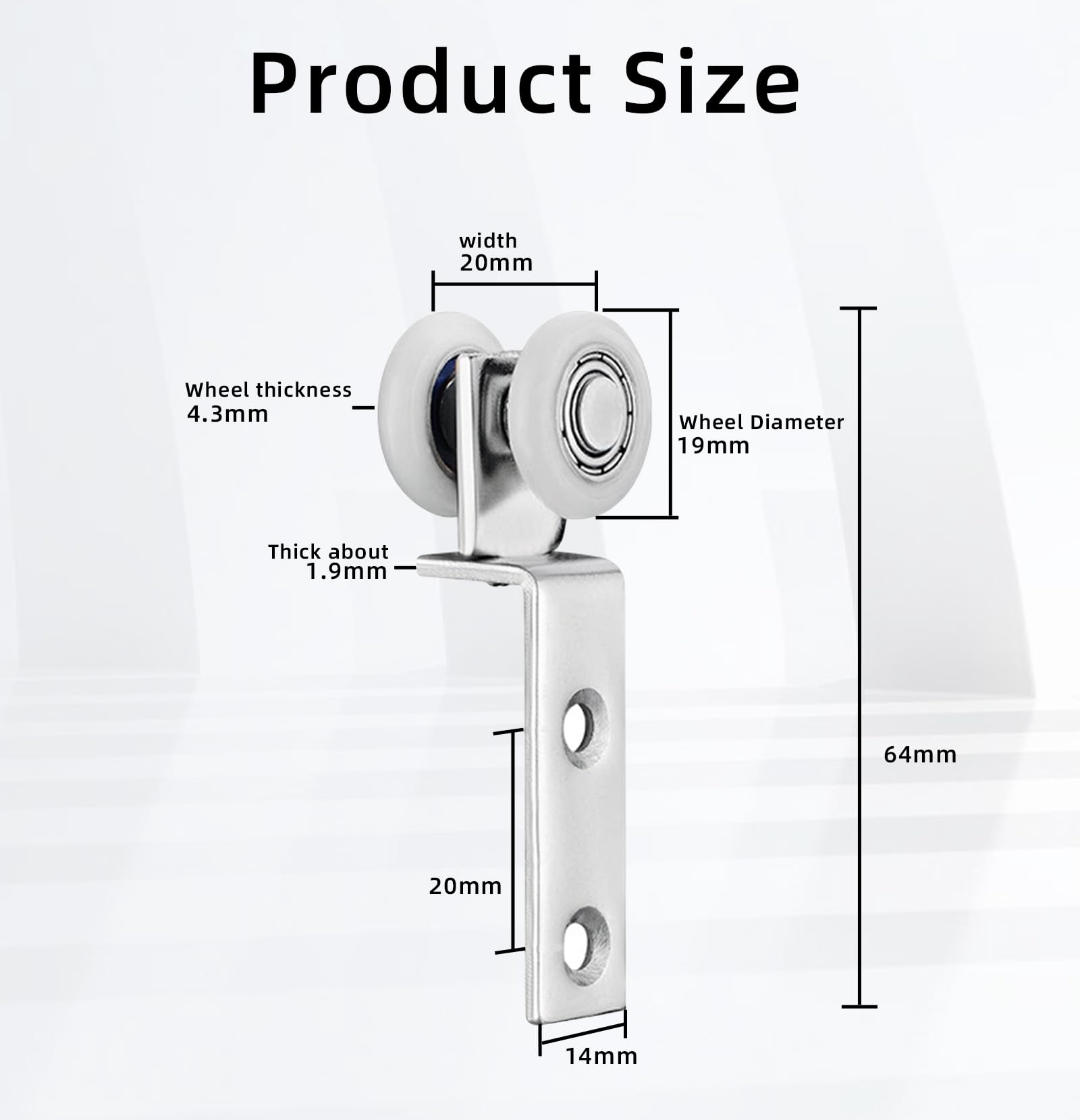 Bamyli 2 x 20 mm roller curtain roller, for rail with wheels, runners for sliding doors, mute side hanging wheel with bearing, for runners, sliding door, angle mounting - Image 2
