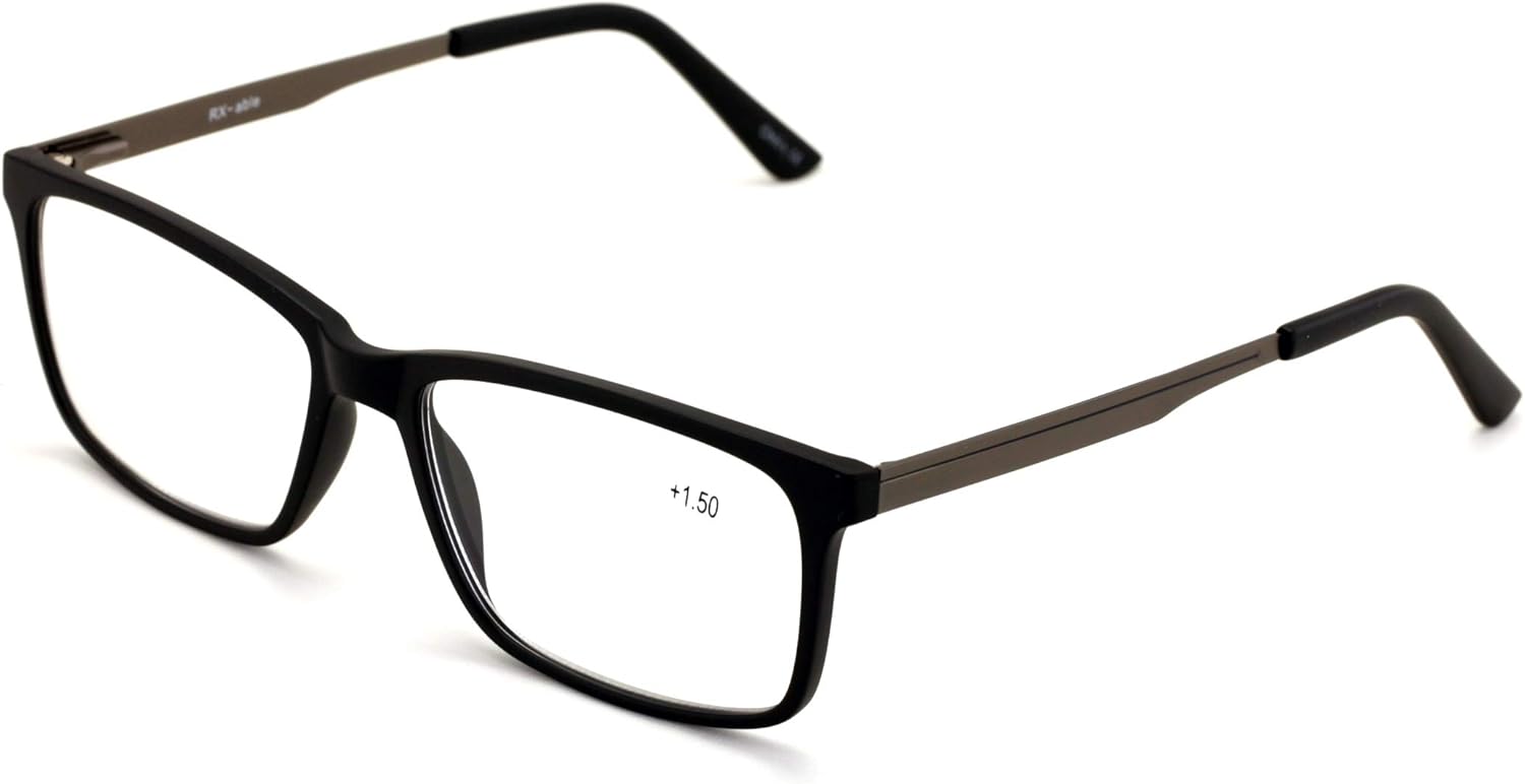 V.W.E. Men Premium Rectangle TR90 with Extended Metal Temple - Extra Large Reader - 147mm Wide Frame Reading Glasses - Image 2