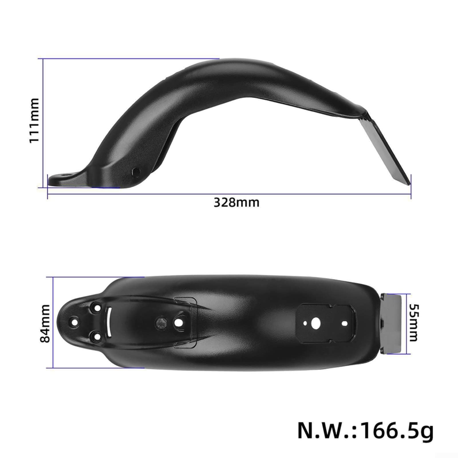 Guardabarros trasero para patinete eléctrico DUCAT/Jeep Pro II, protector contra salpicaduras negro ABS (328 x 111 x 84 mm), diseño ligero de 166,5 g, protección resistente al desgaste contra el barro
