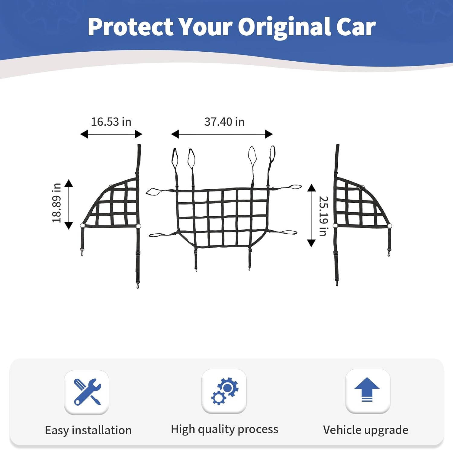 RT-TCZ for Wrangler JL Mesh Roof Top Net Restraint Luggage Rack Protective Cargo Net Trunk Net for Jeep Wrangler JL JLU 4 Door 2018 Up Unlimited Rubicon Sahara X Sport Black 3pcs