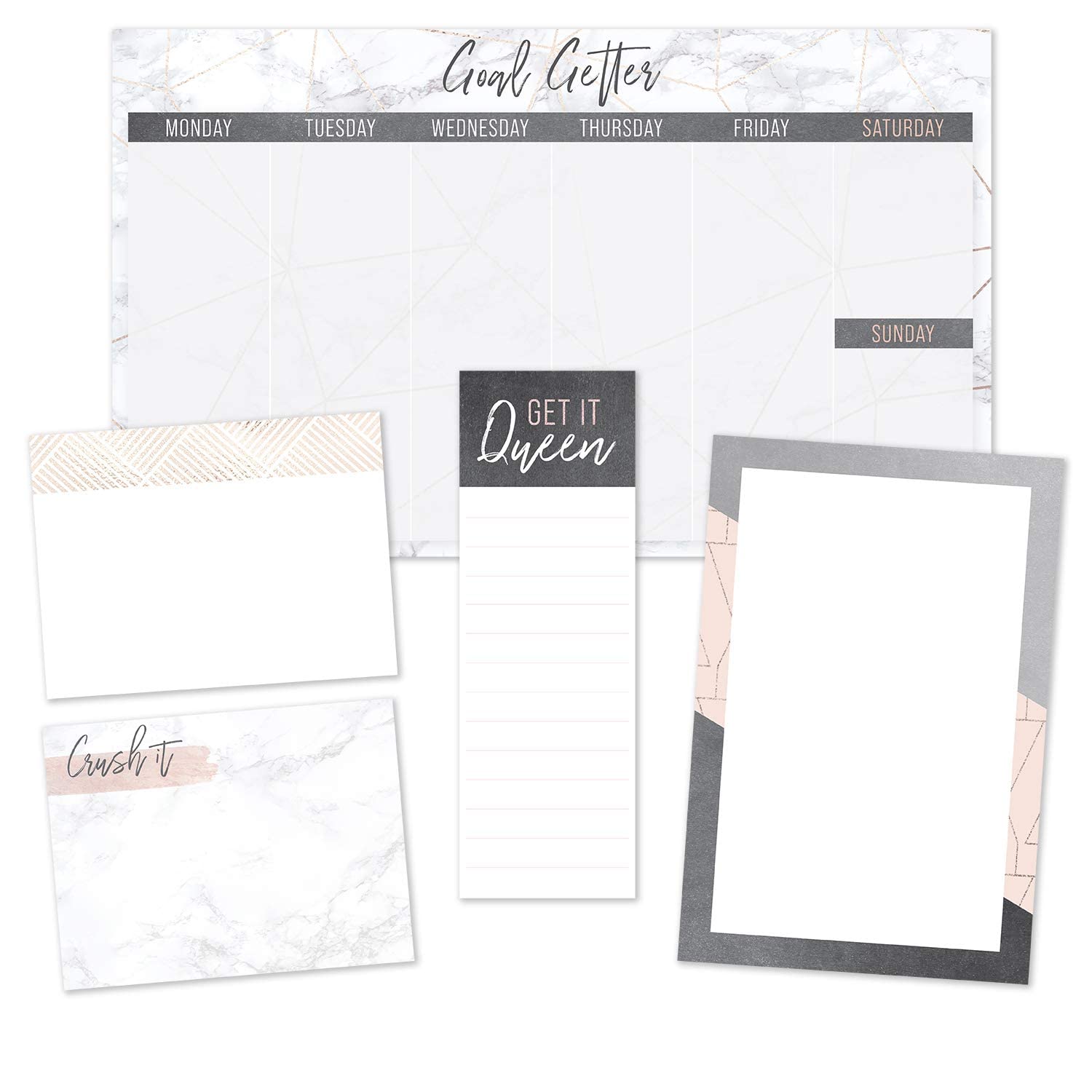 Canopy Street Faux Marble and Blush Sticky Note Ensemble Set/Modern and Chic Repositionable Notepad Desk Set / 5 Different Designs