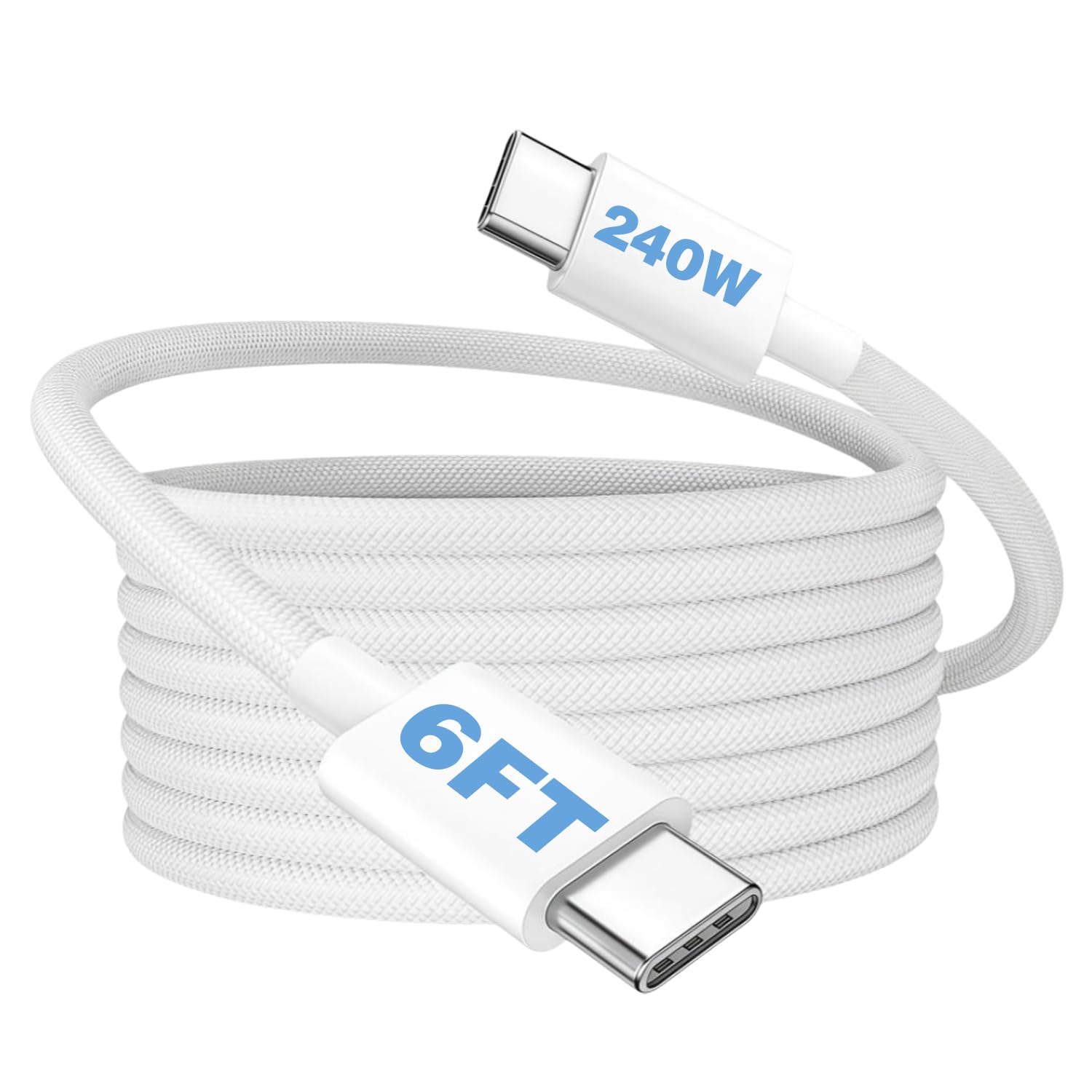 240w USB-c Charge Cable (2 m) 6ft USBC to USBC Woven Fast Charging Cord Type C Compatible for MacBook Pro Air iPad mini/iPhone 16 Pro Max 15 Plus 17 Air, Samsung Galaxy S25 Ultra/S24/S23/S22/S21/S20