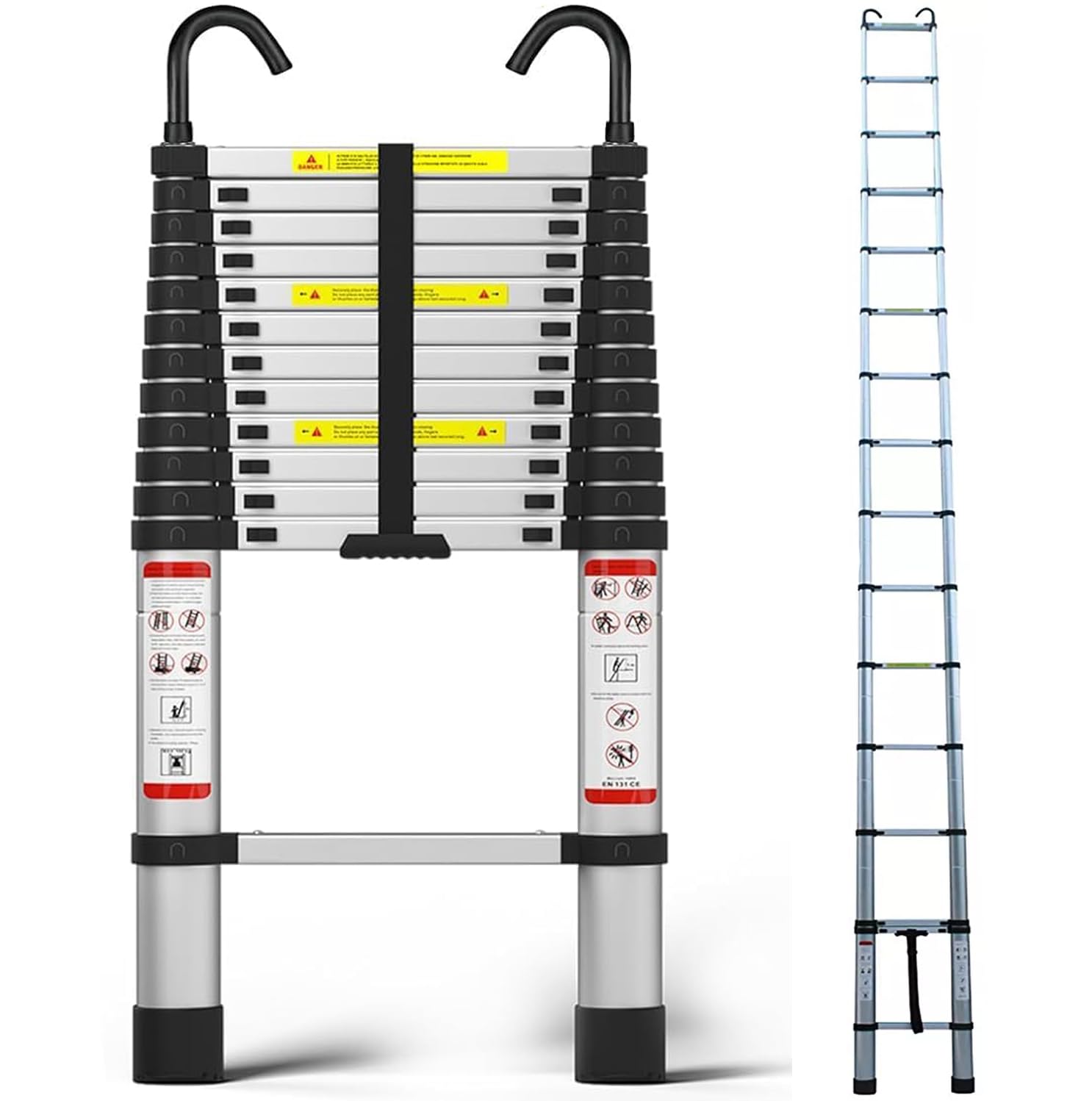 5M Telescoping Ladder Aluminum Telescopic Lightweight Collapsible Ladder with Non-Slip Feet, 16.5FT 330 Lb Capacity with Hooks