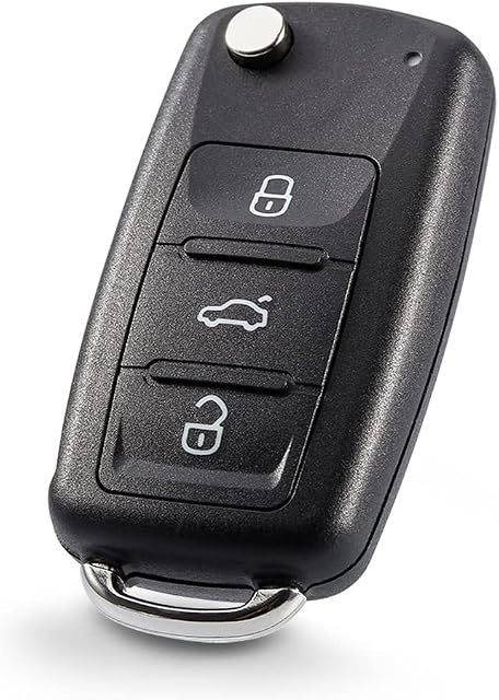 HooRLZ Vw Key Fob Cover Replacement For Vw Golf Mk6 Beetle Jetta Polo Skoda Sharan Seat Tiguan Touran Octavia Remote Car Key Cover Case, 3 Button Vw Polo Key Fob, Golf Flip Key - With Blade
