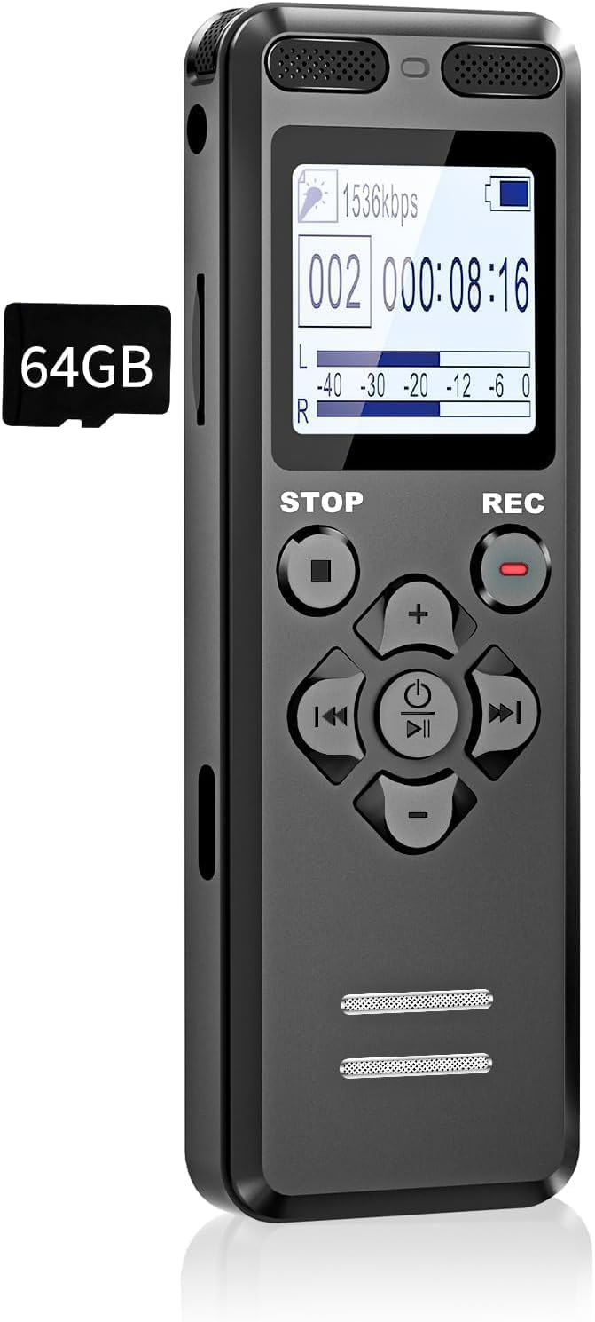 80GB Registratore Vocale, Tonnlog Registratori Vocali Digitali Professionale Portatile con Attivazione Vocale, USB-C Registratore Audio per Lezioni Riunioni, Registrazione/Bloccare con un Solo Clic