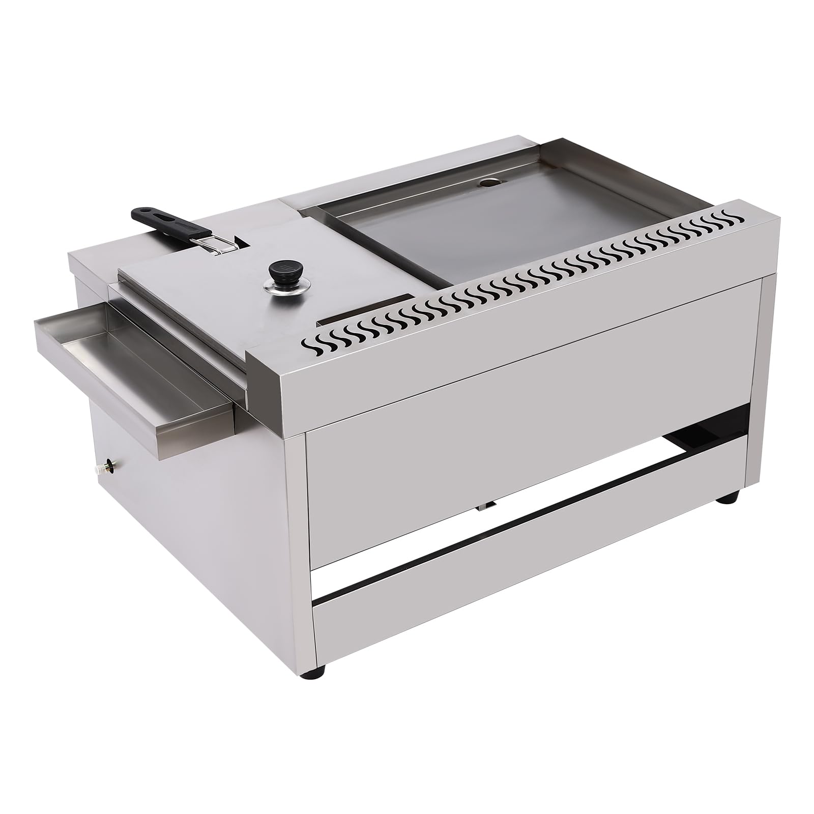 Friggitrice professionale con piastra – Piastra piatta a gas propano per cucinare all'aperto – Piastra multifunzione con cestello e coperchio per cucina e ristorante