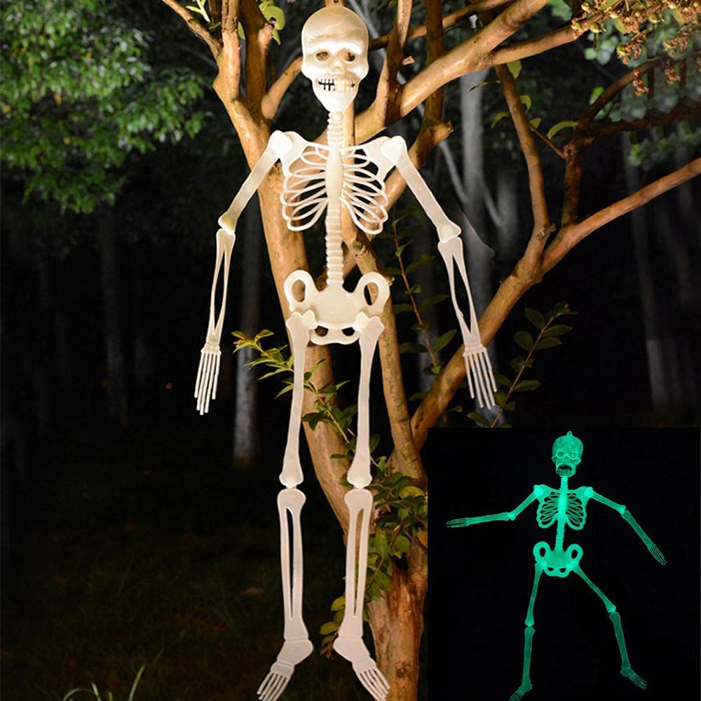 Rpporm Halloween Luminous Skeleton Props Tricky Full Body Glow in The Dark with Movable Posable Joints Hanging Ornaments Outdoor Yard Garden Halloween Party Decoration