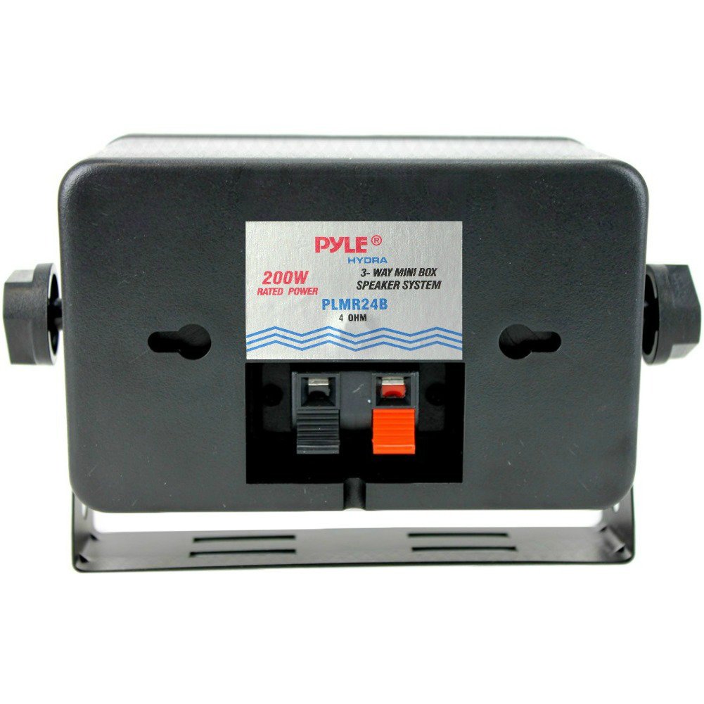 COUPLE DE CAISSES IMPERMÉABLES ET RÉSISTANTES À L'EAU EST AU SOLEIL POUR INTÉRIEURS OU PISCINE BATEAU CANOT OU ACTIVITÉS' COMMERCIALES COMME HÔTEL RESTAURANT PIZZERIE PUB BAR GELATERIA EN PLEIN AIR PYLE PLMR24B NOIRES 15,00 CM 200 WATT RMS ET 400 WATT MAX