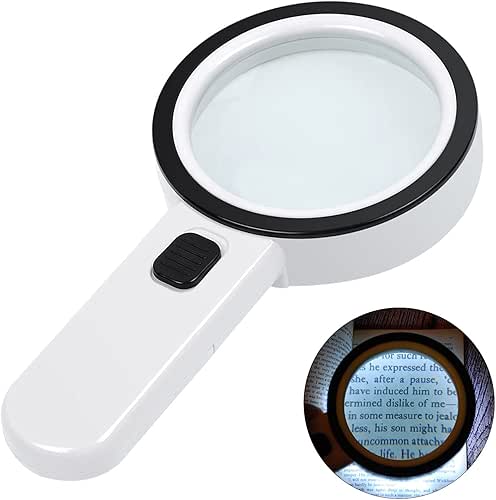 AIXPI Magnifying Glass with Light, Double-Layer Glass Lens Handheld Large