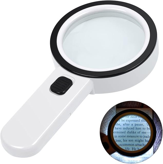 Magnifying Glass with Light, 30X Handheld Large Magnifying Glass 12 LED Illuminated Lighted Magnifier for Macular Degeneration, Seniors Reading, Soldering, Inspection, Coins, Jewelry, Exploring