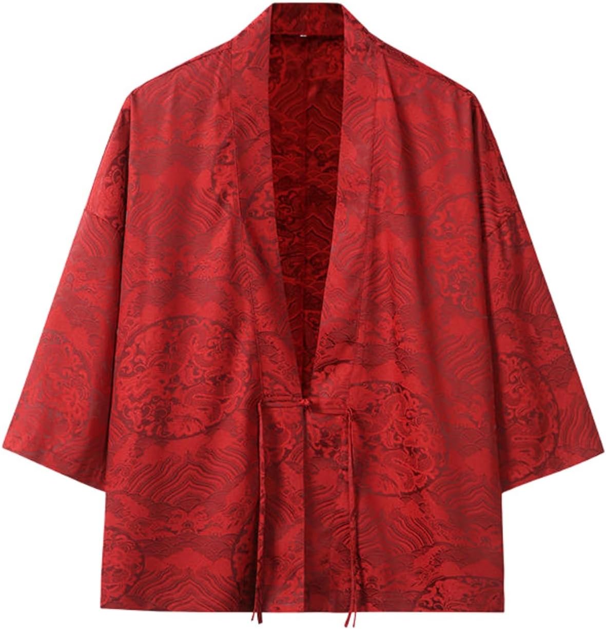 Men's Summer Ancient Style Dragon Pattern Ice Silk Casual Cardigan Shirt