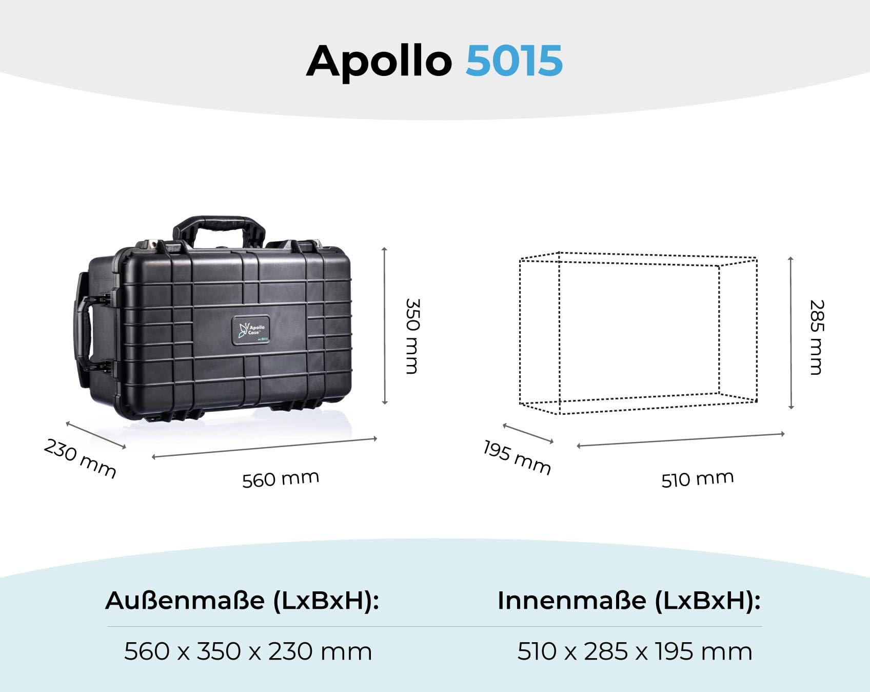 Apollo Case 5015 - Kamerakoffer mit Multilayer Schaumstoff, staubdichter, wetterfester Schutzkoffer, Outdoor Universalkoffer | IP67 | 51 x 28,5 x 19,5 cm (innenM.)
