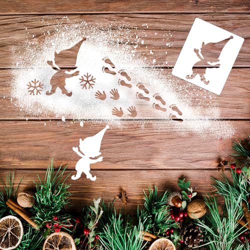 KLINNA 6 plantillas de gnoble de Navidad | Plantillas de dibujo como accesorio para puerta de duende con copo de nieve y huellas de pies, plantillas de plástico reutilizables para decoración de