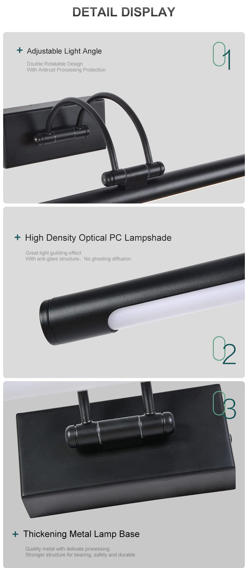 Aplique LED de pared para iluminar cuadros, espejos, murales, 12W, estilo tradicional y elegante,tono de luz cálida 3000K, Niquel mate, totalmente articulado y giratorio. 68cm