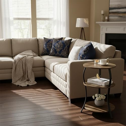 Miniatura 2 de Mesa auxiliar redonda, mesa auxiliar de cintura de 3 niveles con estante de almacenamiento, mesas auxiliares para sala de estar, mesa redonda de