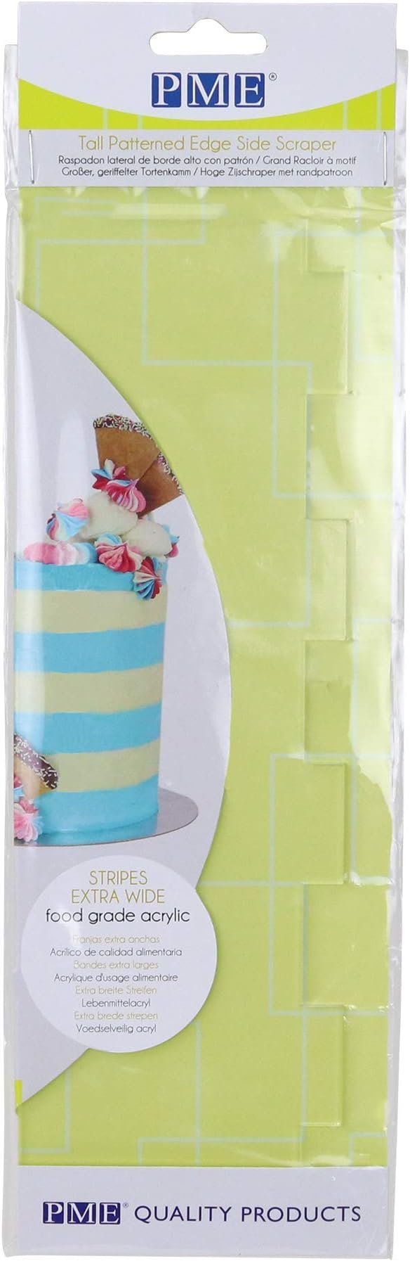 PME PS65 Wide Striped Edge Side Scraper for Cake Decorating-10 inches, Transparent