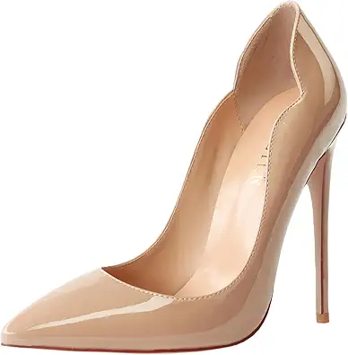 COLETER Women's Sexy Pointed Toe High Heels,4.72 inch/12cm Patent Leather Pumps,Wedding Dress Shoes,Cute Evening Stilettos