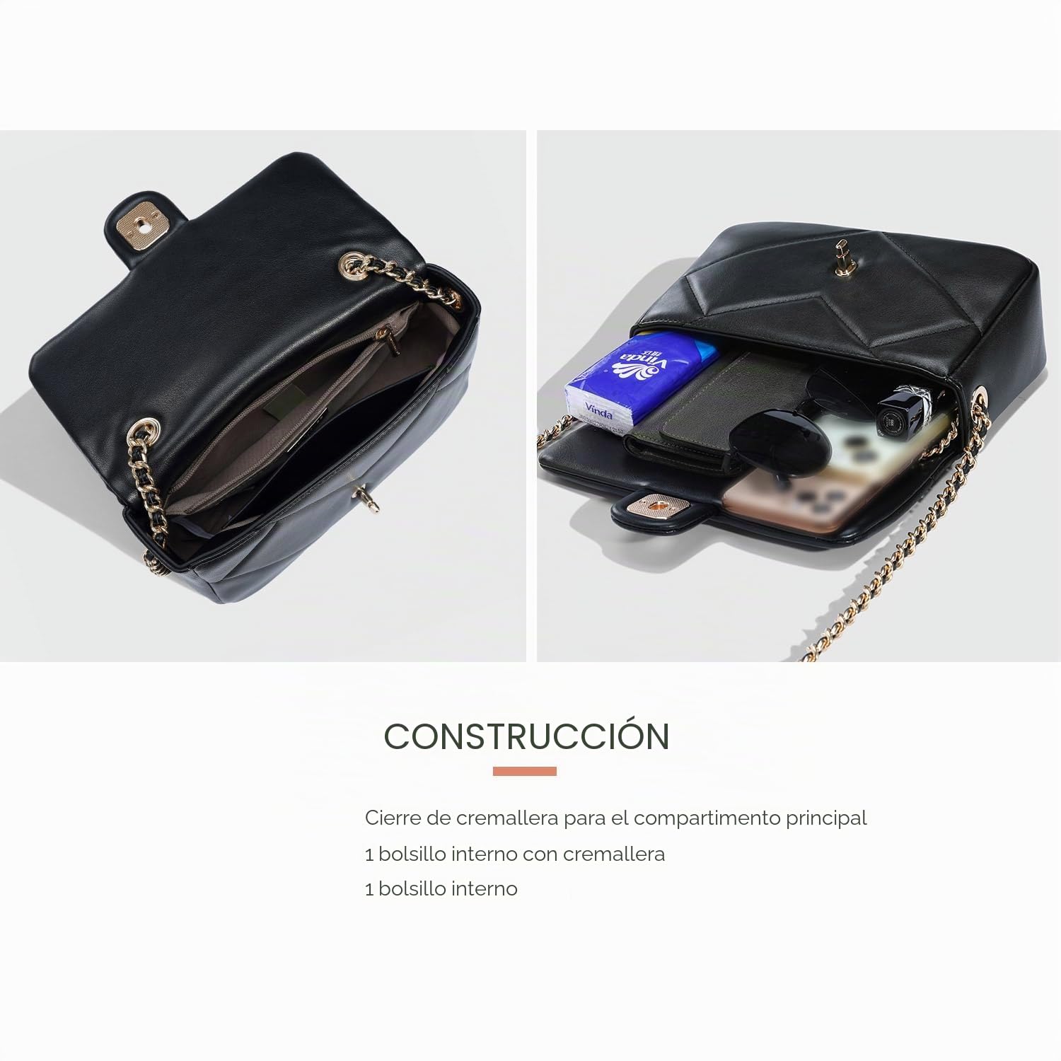 David Jones – Bolso bandolera para mujer – Mano-hombro de piel sintética acolchada – Bolsa con solapa – Para fiesta – Teléfono elegante a la moda