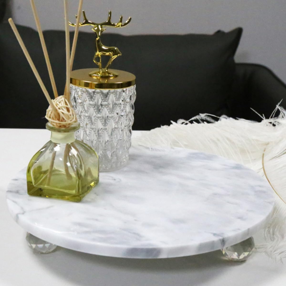 Bandeja Decorativa Soporte Elegante Redonda Multifunción de Mármol Diseño Delicado para Joyas y Decoración del Hogar para Sala y Comedor