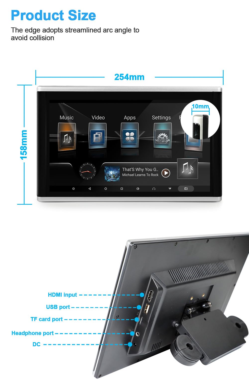 Reproductores Vídeo para Reposacabezas Coche - Tableta Universal para Coche 4k 11,6 Pulgadas, Sistema Entretenimiento para el Asiento Trasero con Reproductor Multimedia para Android 9.0, 1+16G