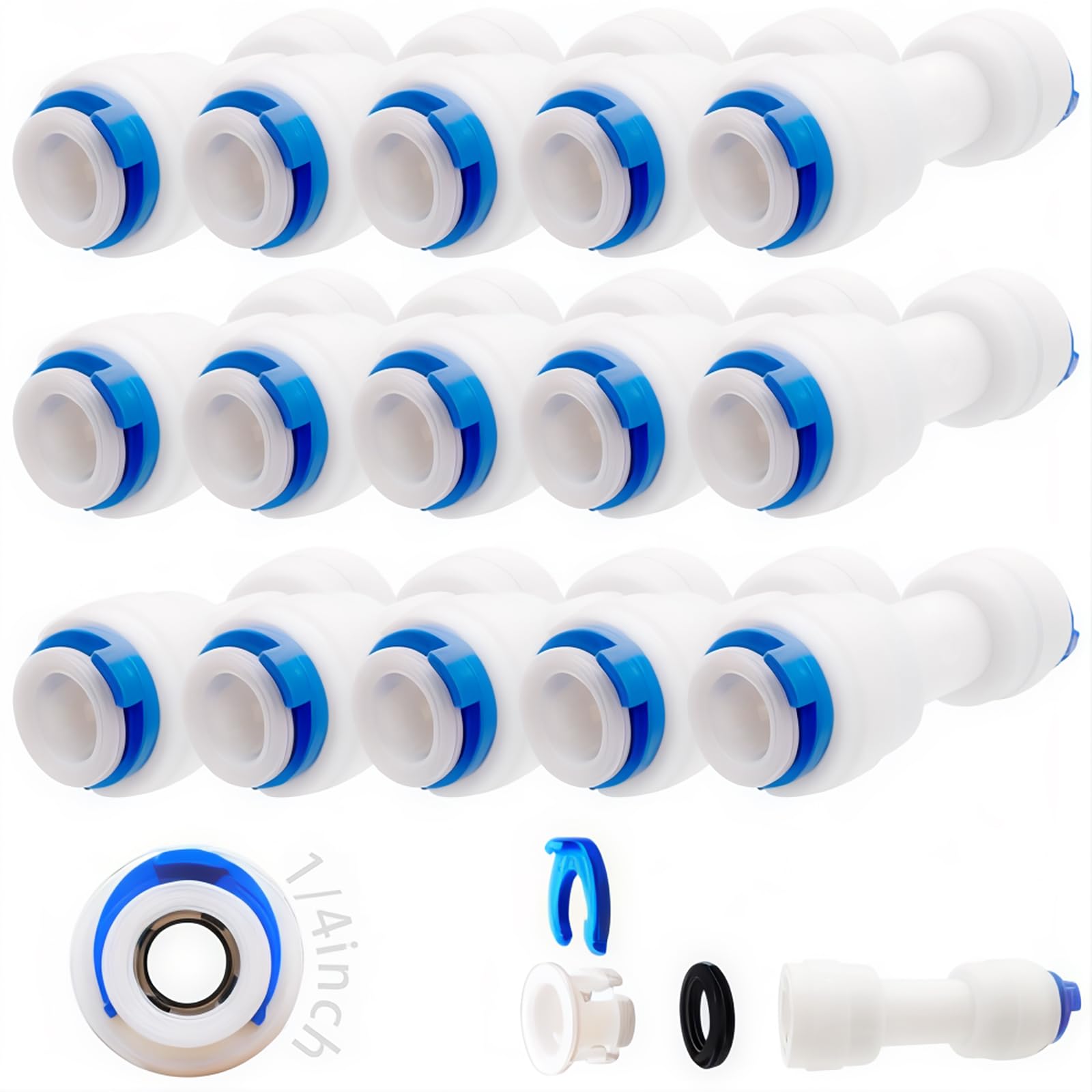 CESFONJER 1/4" Pushfit Straight Connector | 1/4" Pushfit Fitting | Ro Water Filter Fitting | For Water Filter Dispensers and Reverse Osmosis (15 Pcs)