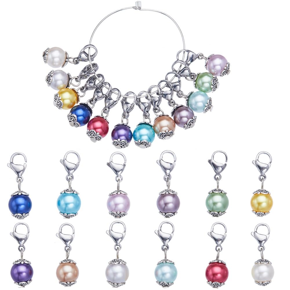 SUNNYCLUE 1 Box 24Pcs Locking Stitch Marker Knitting Markers Charms Glass Pearl Locking Stitch Markers Lobster Claw Clasps Knitting Charms for Knitting Weaving Sewing Needleworks Women Adult DIY Craft