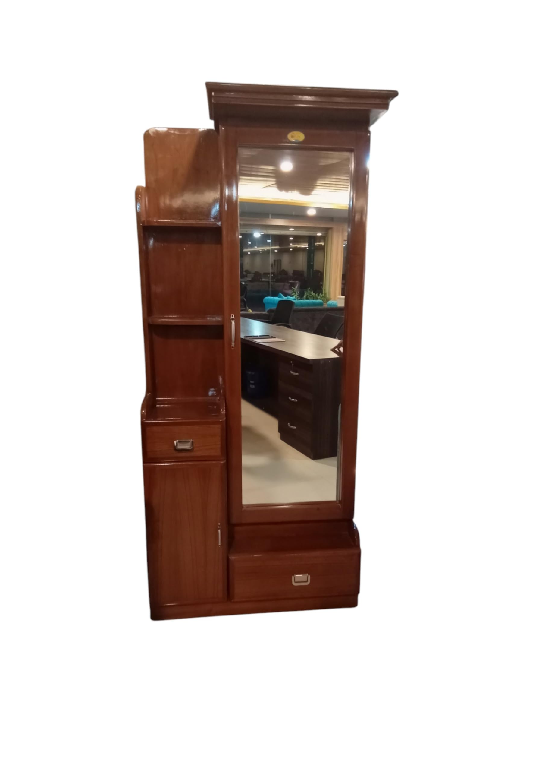 Wooden Dressing Unit with Full Length Mirror, Storage Shelves, 2 Drawers, Rich Brown-image-18