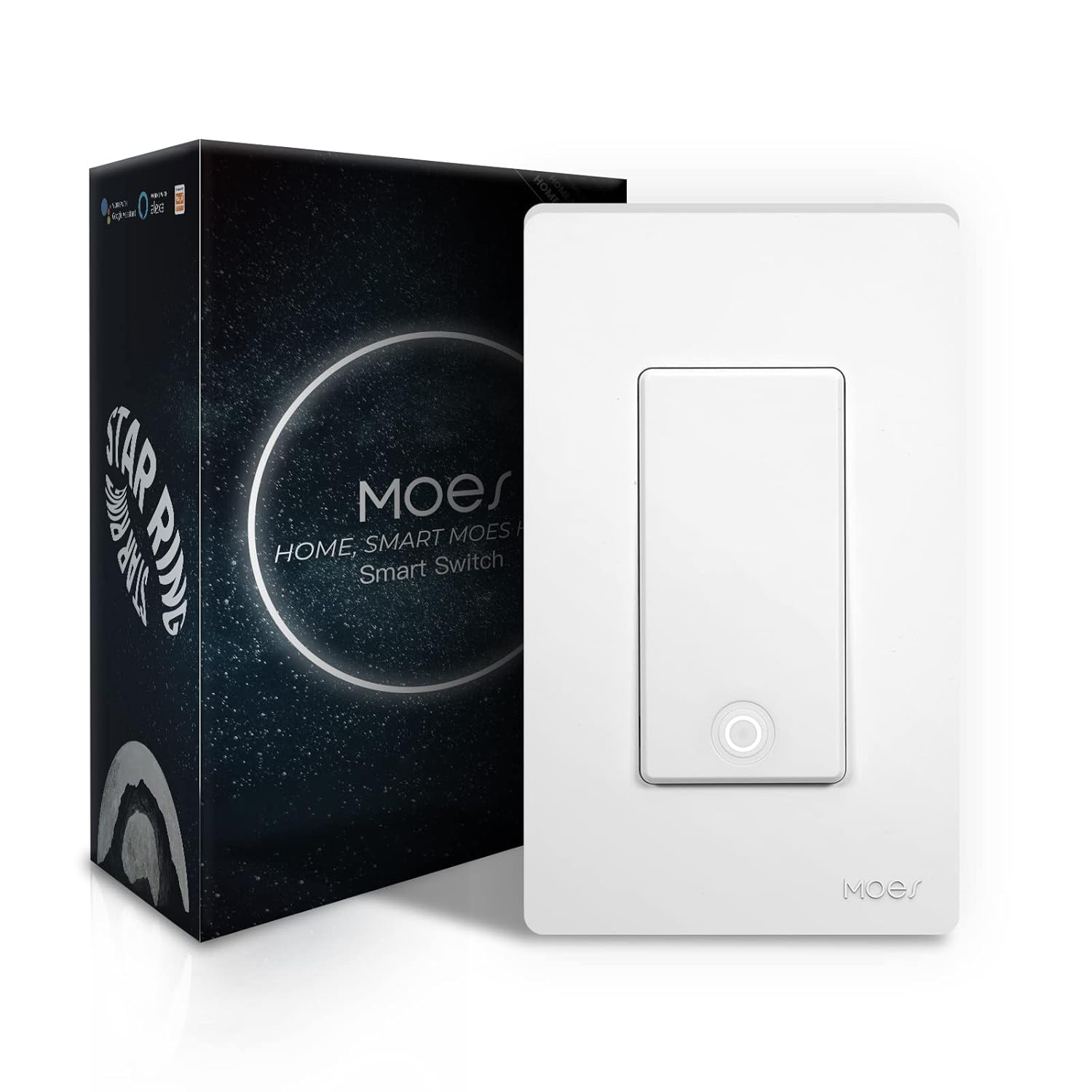 MoesGo 2nd Generation WiFi Smart Light Switch, 3 Way Smart Wall Switch 2.4GHz WiFi, Neutral Wire Required, Smart Life APP Remote Control, Work with Alexa/Google Home, No hub Required White 1 Gang MoesGo 2nd Generation WiFi Smart Light Switch, 3 Way Smart Wall Switch 2.4GHz WiFi, Neutral Wire Required, Smart Life APP Remote Control, Work with Alexa/Google Home, No hub Required White 1 Gang