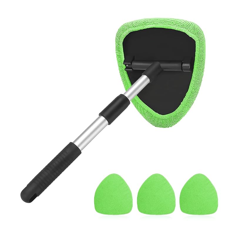 Ferramenta Extensível para Limpeza de Para-brisa AUKEPO com Cabeça Giratória e Panos de Microfibra, Verde