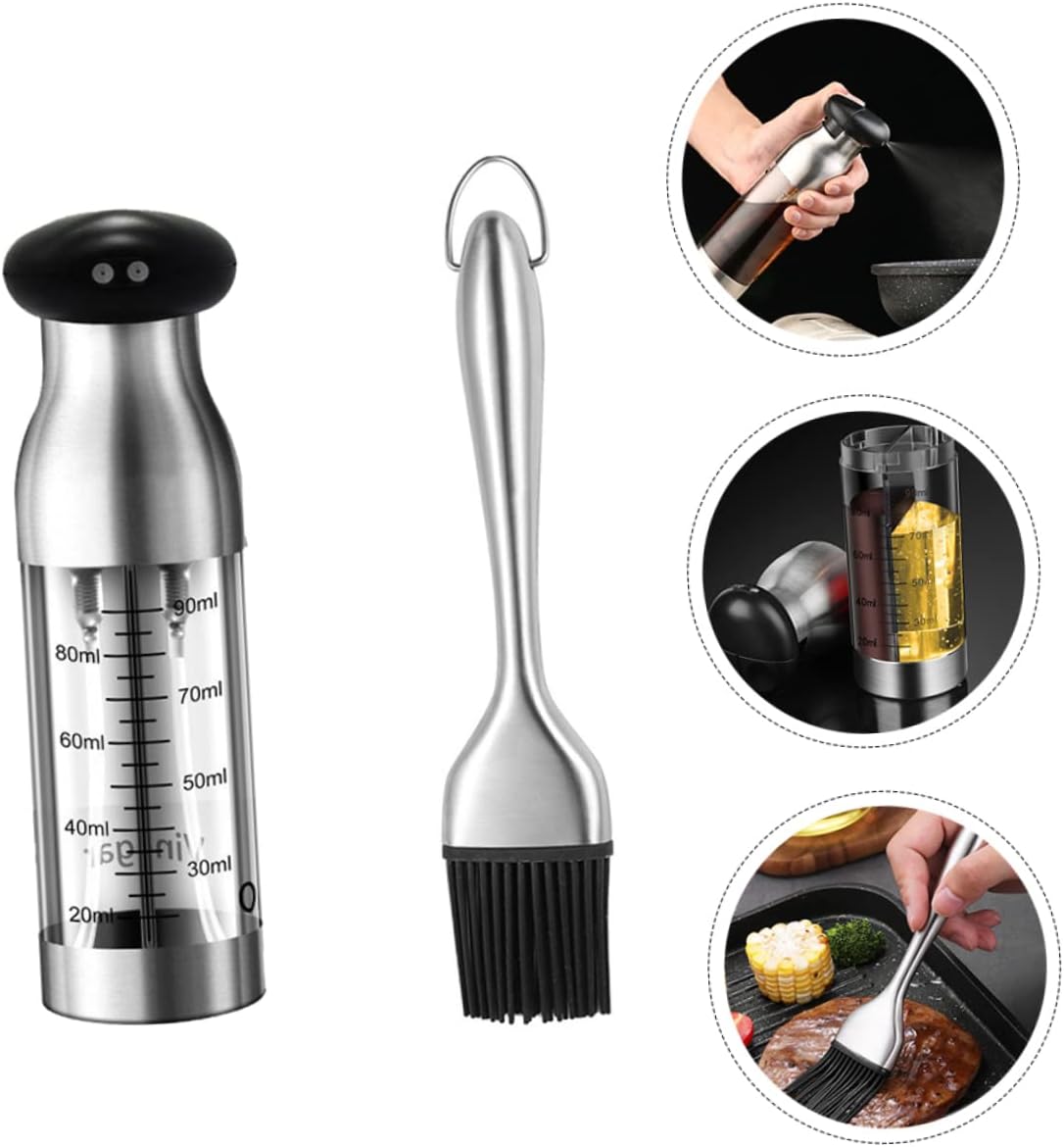 OUNONA 1 set Oil Spray Bottle Premium Oil and Vinegar Dispenser with Scale Kitchen Essential for Cooking Bbq and Home Use with Brush