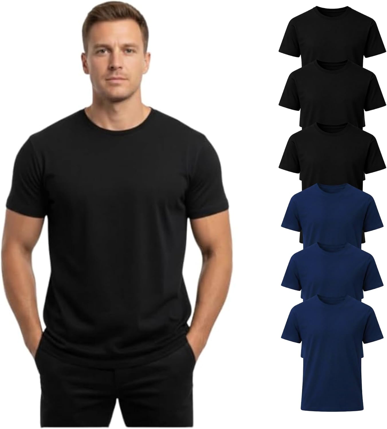 Men’s T-Shirt 100% Cotton Premium Crew Neck, Short Sleeve, Regular Fit, Solid Casua...