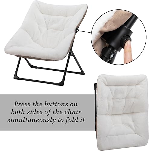 Miniatura 8 de HollyHOME Silla platillo XL, cómoda silla plegable de gran tamaño, silla de lectura de piel sintética para adolescentes, adultos, silla perezosa