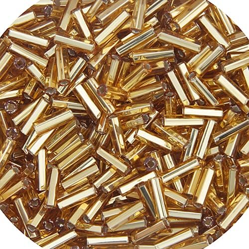 Czech Glass Seed Beads #3 Bugle Silver Lined Gold 19g Bead for Jewelry Bracelets Necklaces Earrings DIY Arts Crafts Making