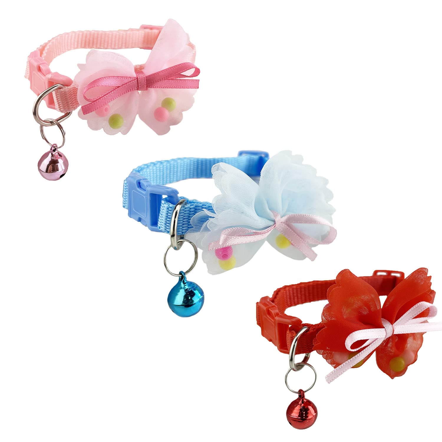 Newtensina 3 Pieces Bead Bowtie Cat Collar with Bells - RPB