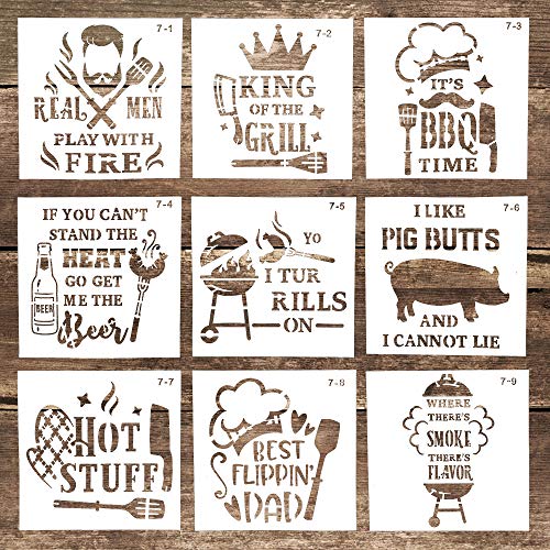 Schablone zum Malen, DIY, dekorative wiederverwendbare Grill-Buchstabenschablone für Bastelarbeiten, Scrabooking, Malerei auf Kuchen, Keksen, Holz, Leinwand, Boden, Wand (15 x 15 cm), 9 Stück