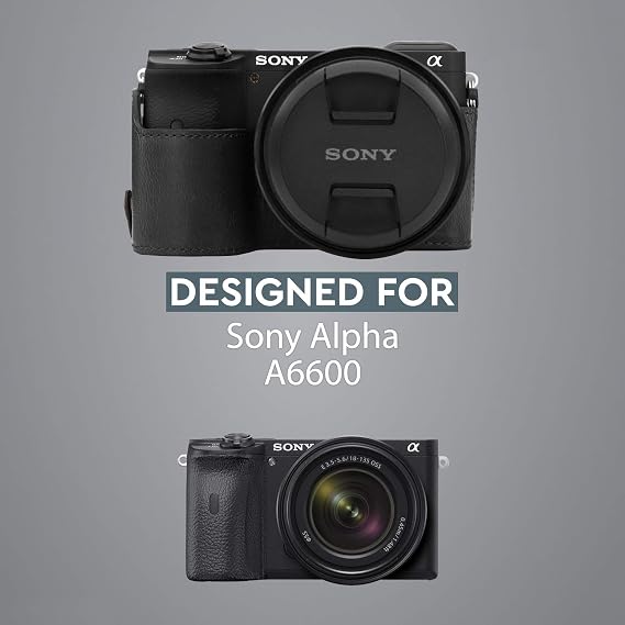 MegaGear MG1807 Ever Ready Leather Camera Half Case Compatible with Sony Alpha A6600 - Black