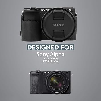 MegaGear MG1807 Ever Ready Leather Camera Half Case Compatible with Sony Alpha A6600 - Black